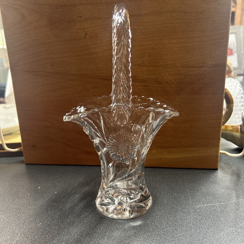 Vintage Glass Basket with Handle Easter Spring Decor